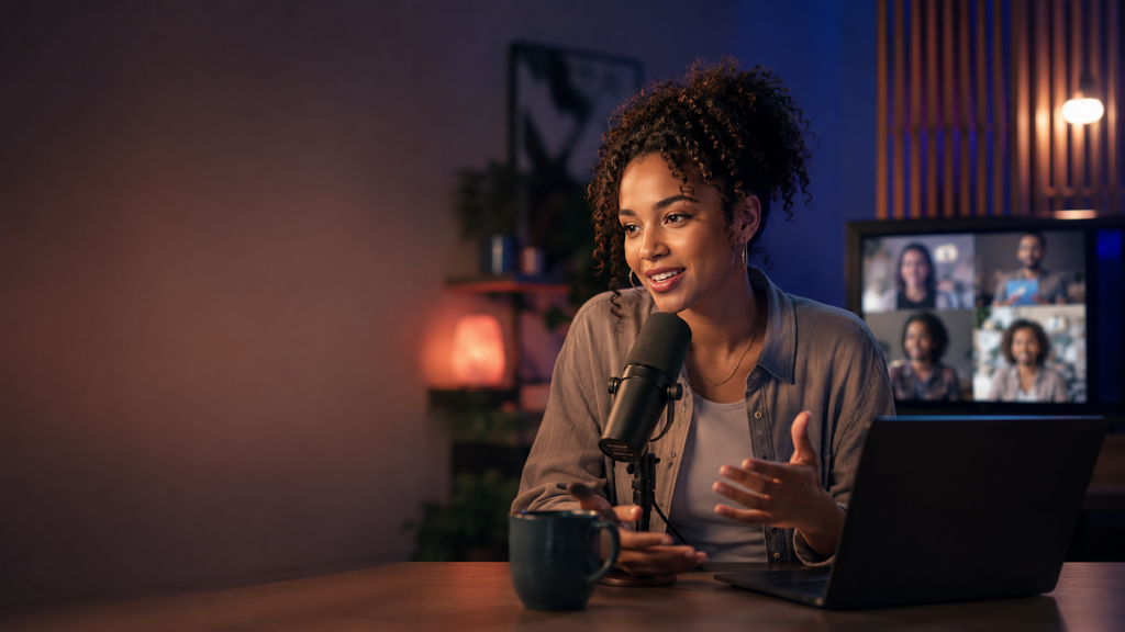 Independent creator hosting an intimate live discussion for a small, engaged online community.